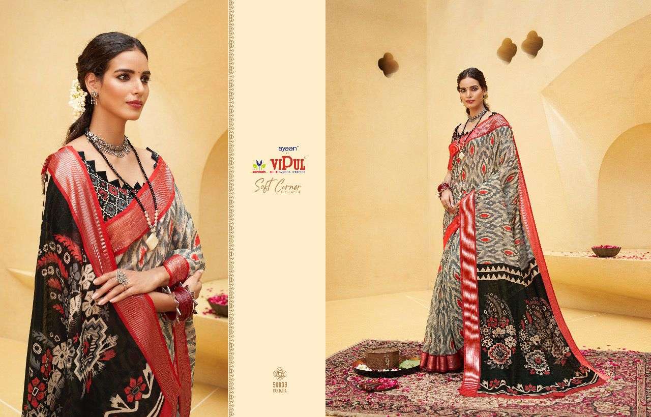vipul soft corner brilliance cat 508 linen zari saree catalog 