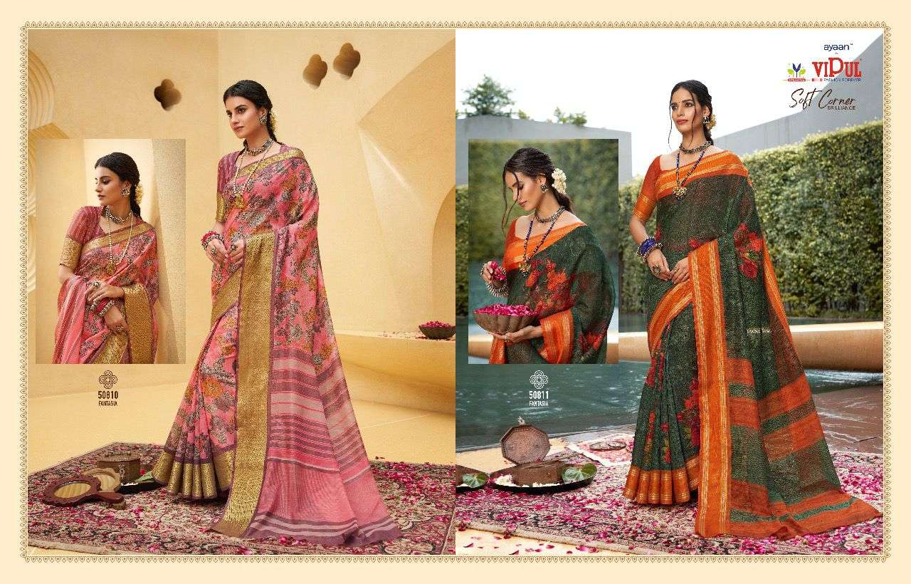 vipul soft corner brilliance cat 508 linen zari saree catalog 