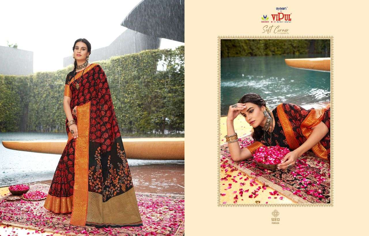 vipul soft corner brilliance cat 508 linen zari saree catalog 