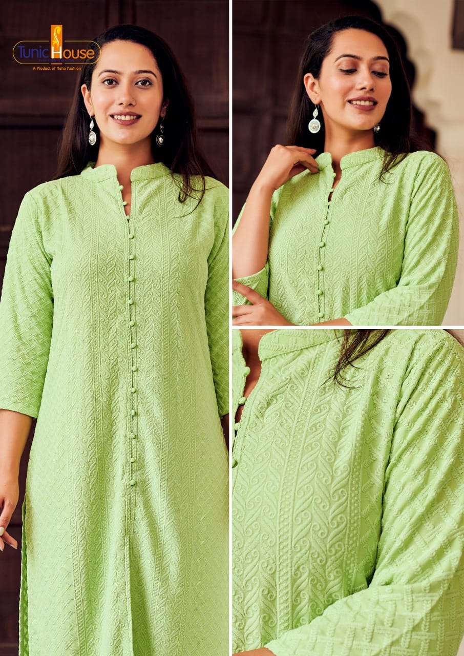 LUCKNOWI NO.07 TUNIC HOUSE CHIKAN KURTI -SINGLE COLOR SIZE SET