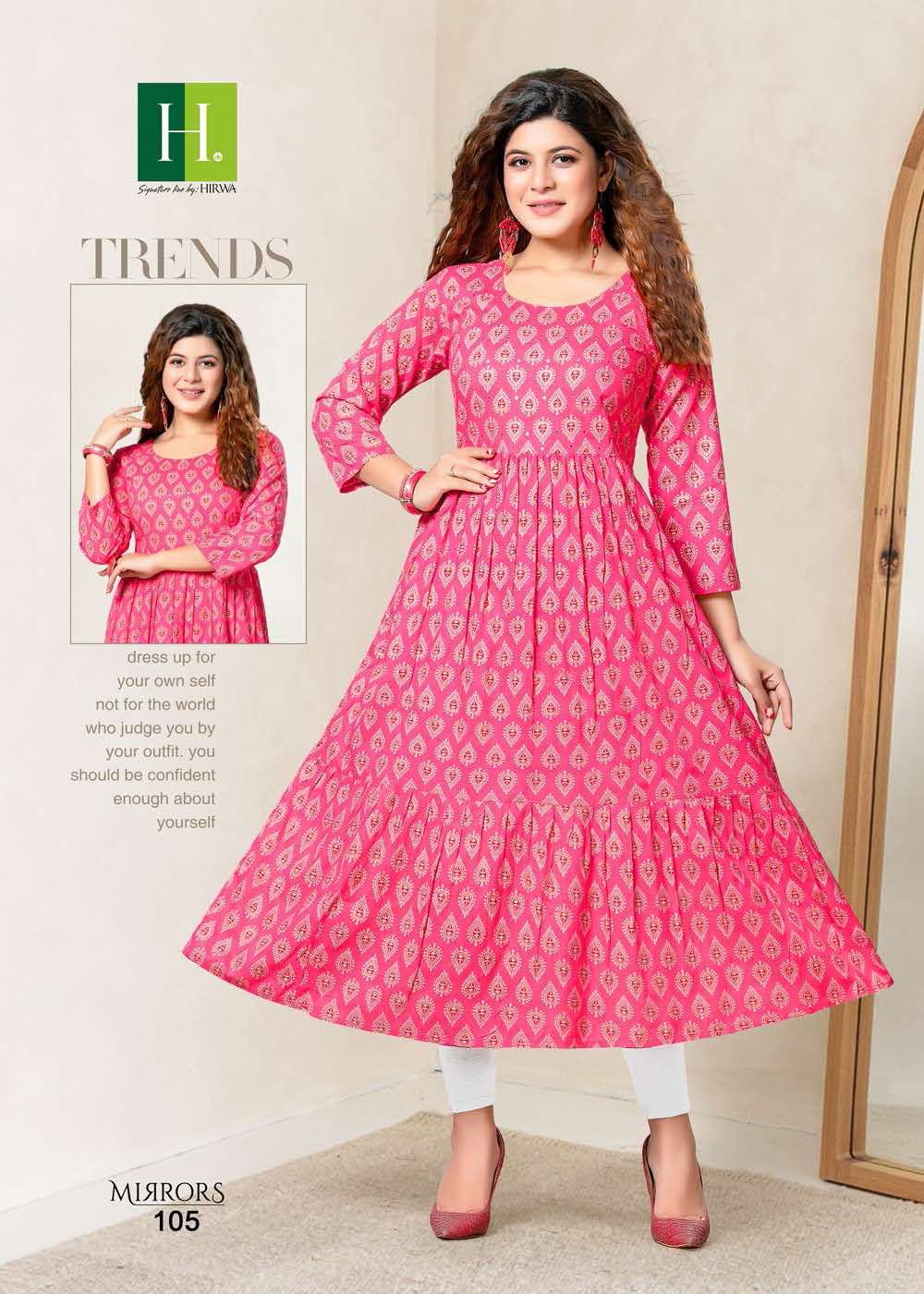 MIRRORS BY HIRWA HEAVY RAYON SLUB PRINT KURTI CATALOG WHOLESALER BEST RATE