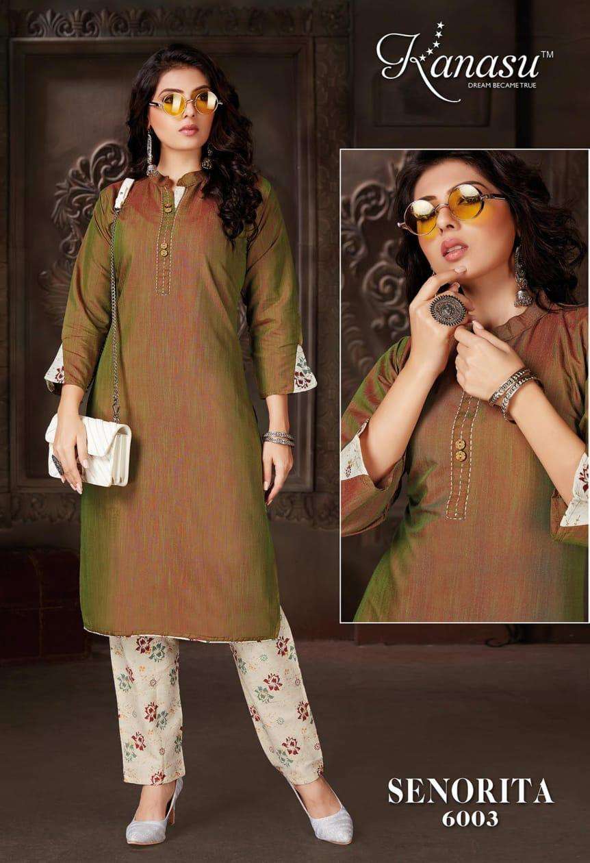 SENORITA BY KANASU HEAVY REVERSIBLE RAYON WITH FLEX PANT CATALOG WHOLESALER BEST RATE