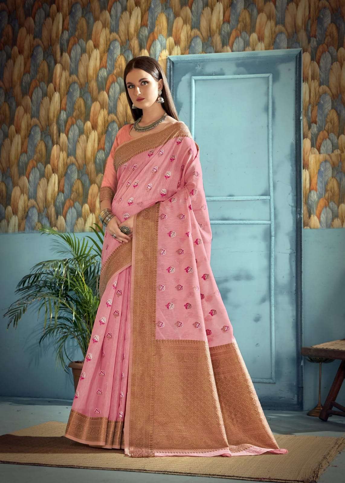 shakunt sks linen 3004 bright color linen woven beautiful sarees collection 