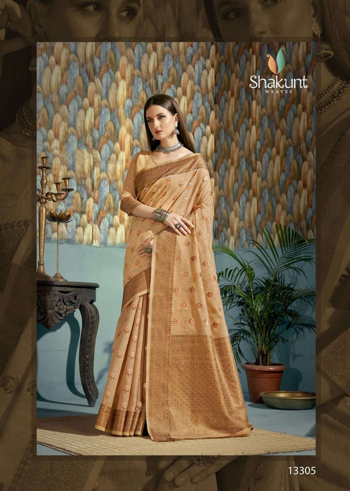 shakunt sks linen 3004 bright color linen woven beautiful sarees collection 