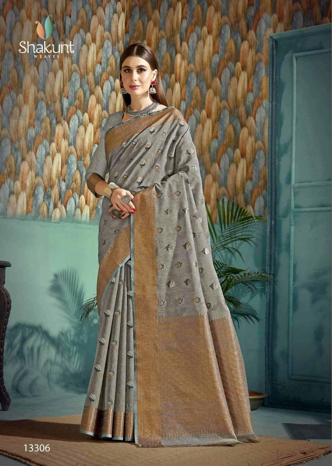 shakunt sks linen 3004 bright color linen woven beautiful sarees collection 