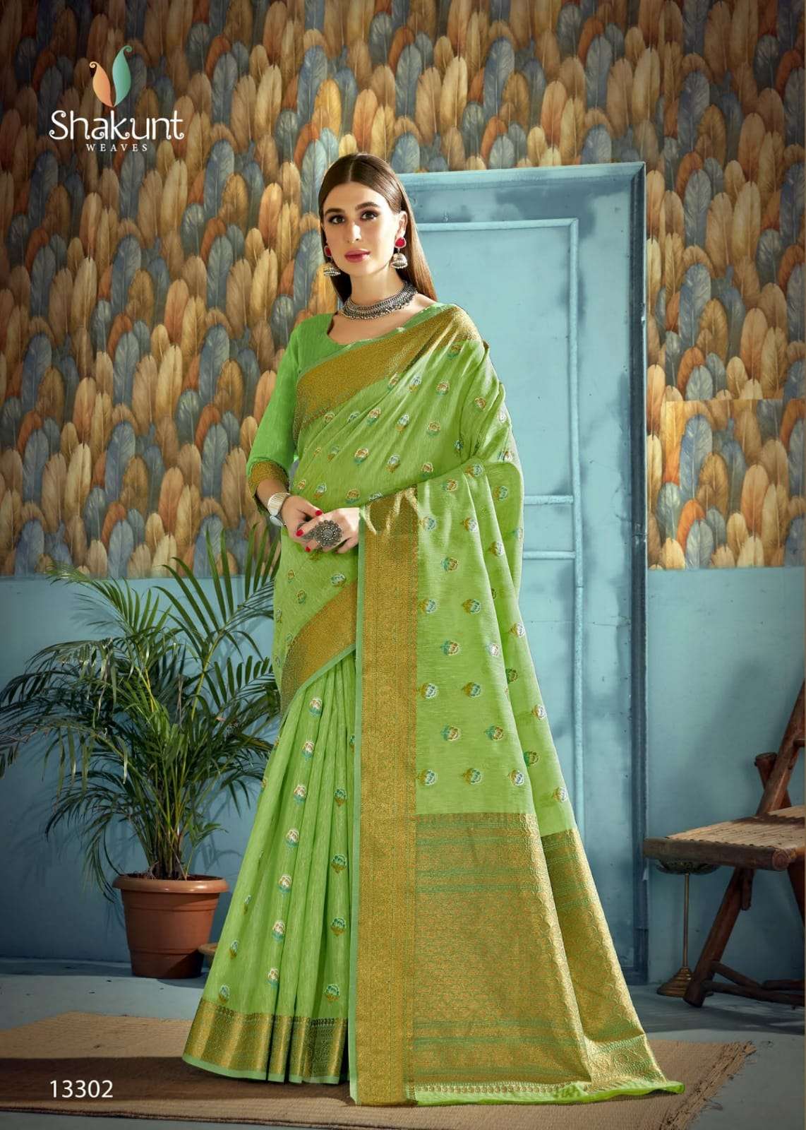 shakunt sks linen 3004 bright color linen woven beautiful sarees collection 