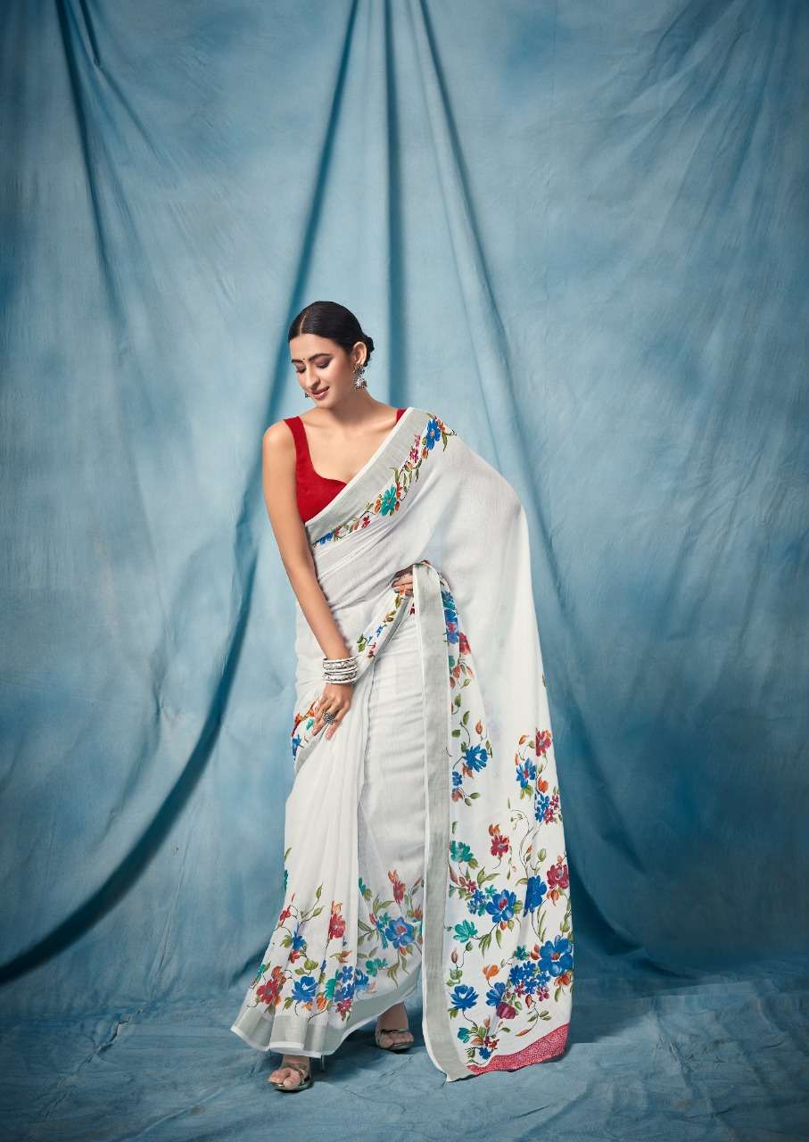 sr paloma pure linen saree white color special wholesale shop 