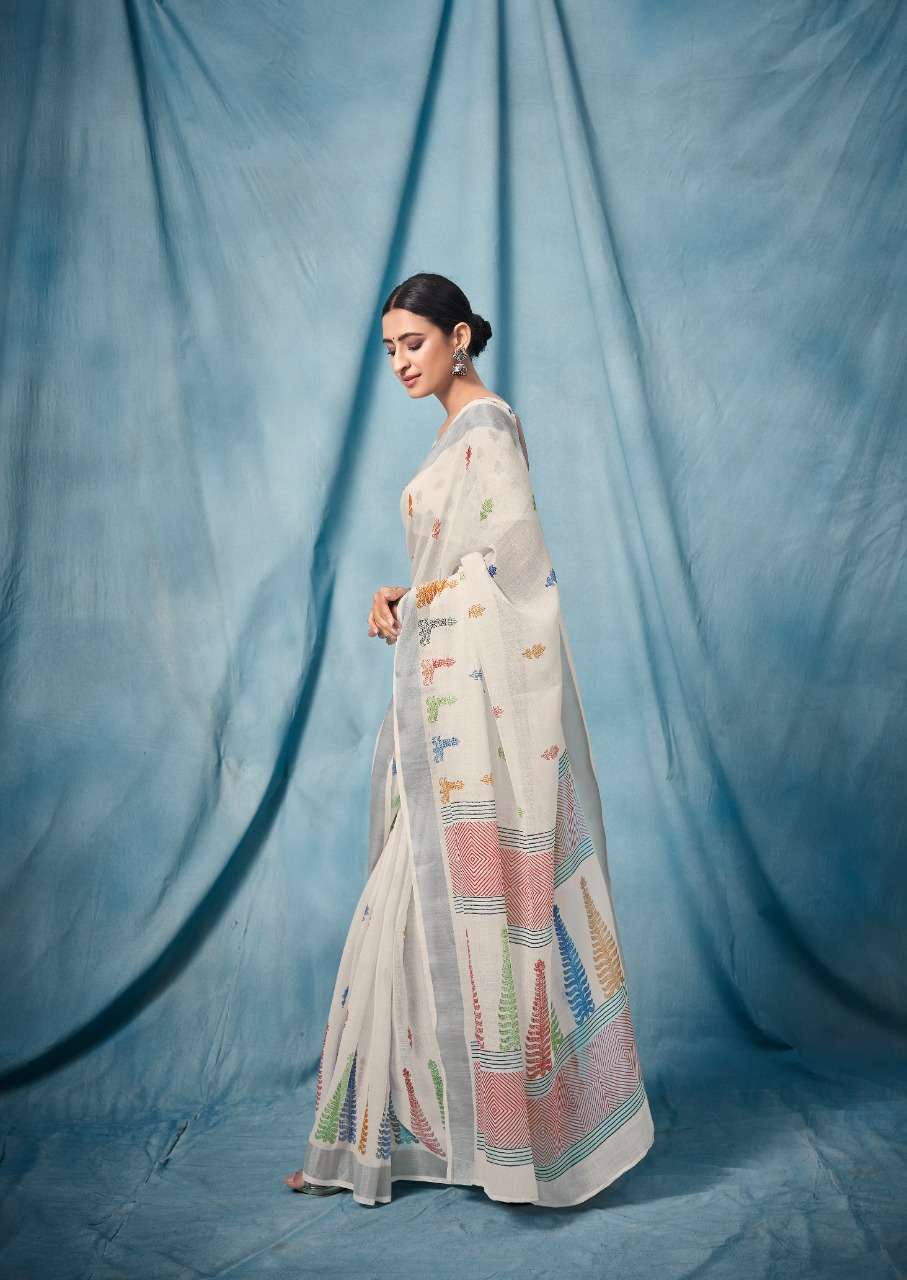 sr paloma pure linen saree white color special wholesale shop 