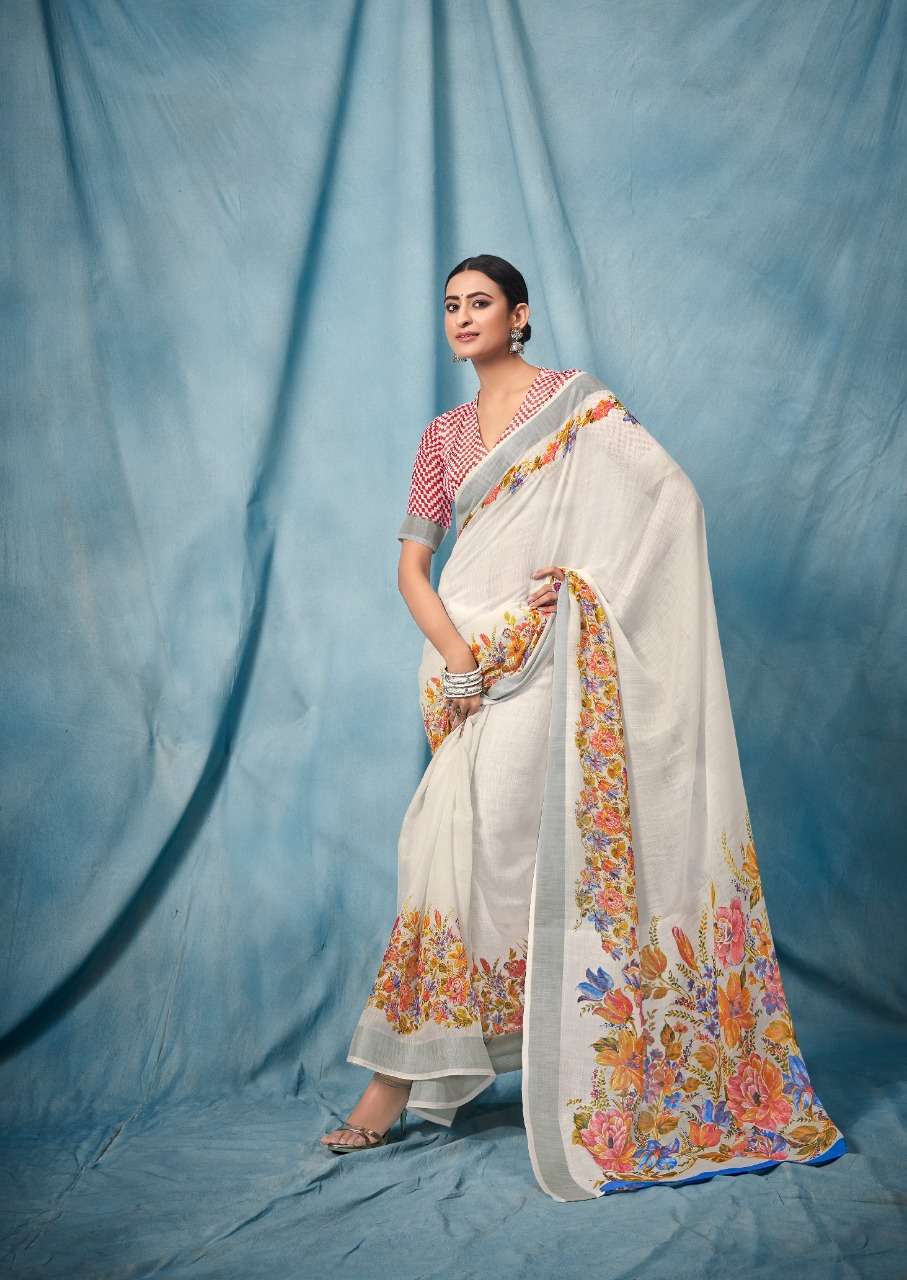 sr paloma pure linen saree white color special wholesale shop 