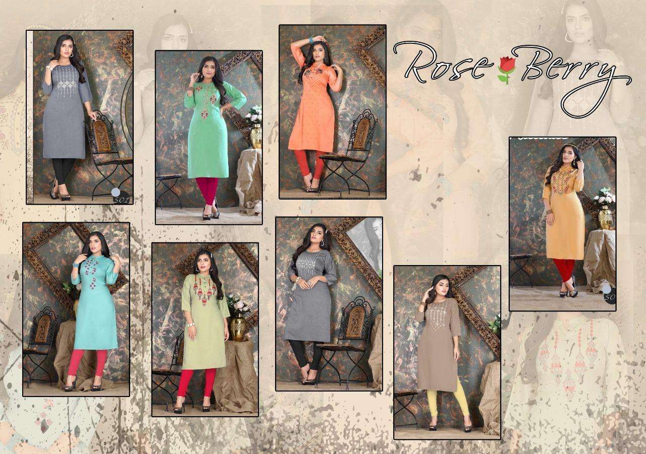  BEAUTY QUEEN ROSE🌹BERRY HEAVY 14 Kg Cross Rayon with emboss Embroidered computer  work with sequence KURTI CATALOG WHOLESALER BEST RATE