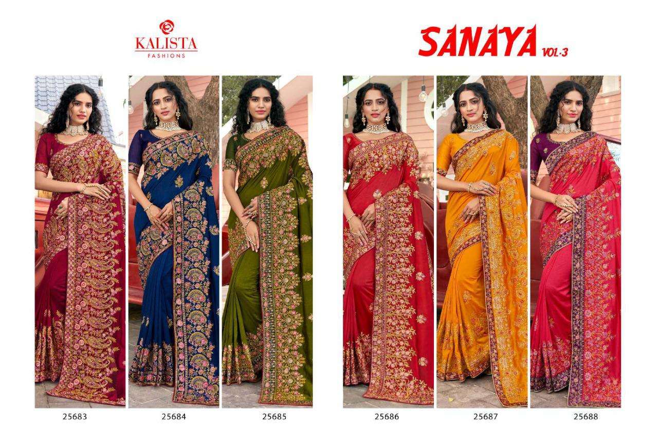 kalista fashion sanaya vol 3 heavy embroidery sarees exports 