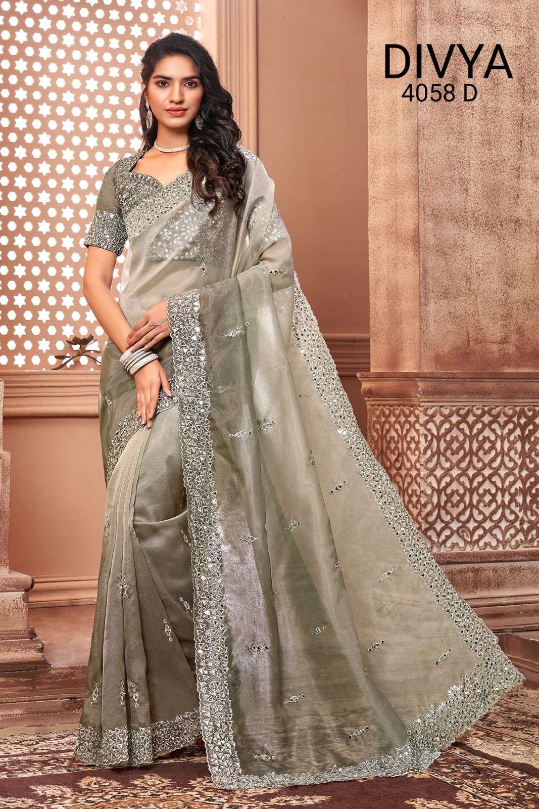 mirror vol 2 by divya df 4058 organza padding mirror work exclusive saree
