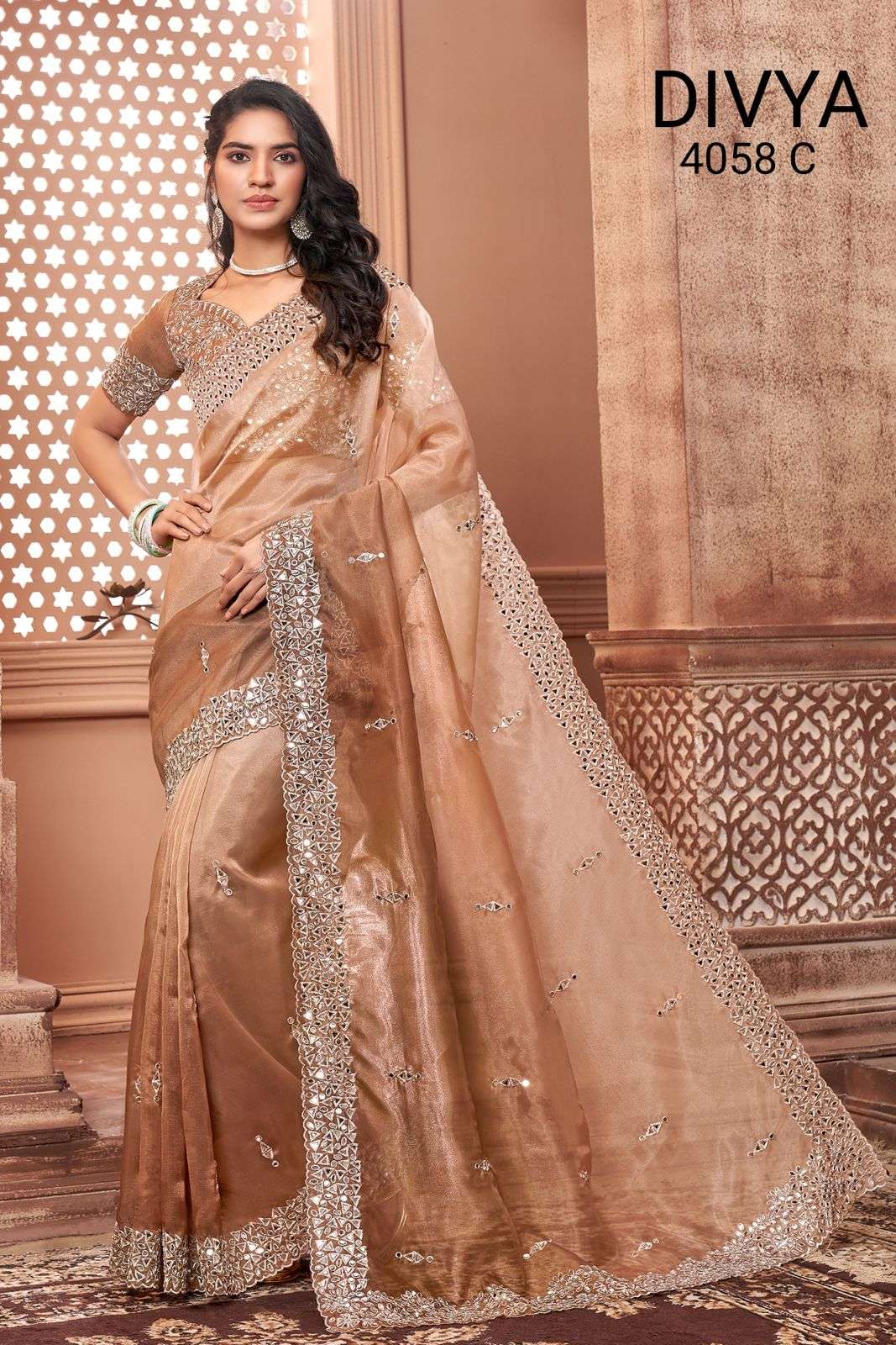 mirror vol 2 by divya df 4058 organza padding mirror work exclusive saree