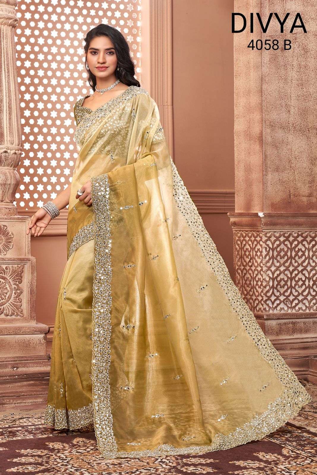 mirror vol 2 by divya df 4058 organza padding mirror work exclusive saree