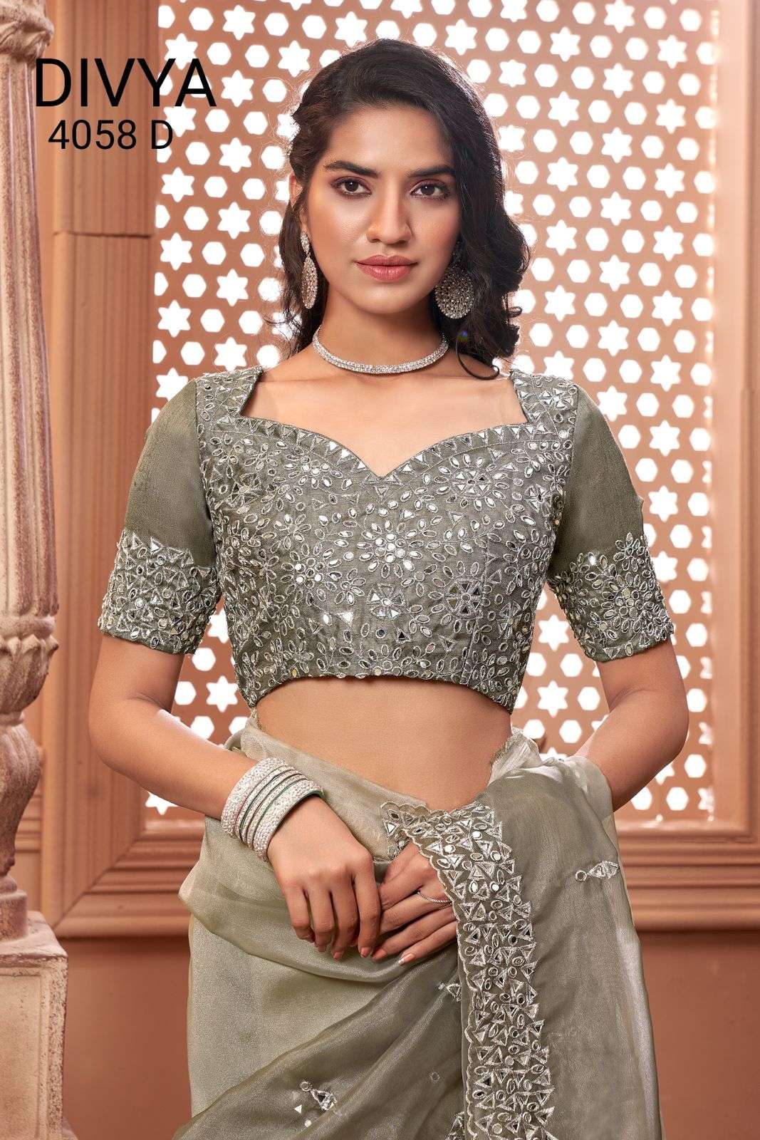 mirror vol 2 by divya df 4058 organza padding mirror work exclusive saree