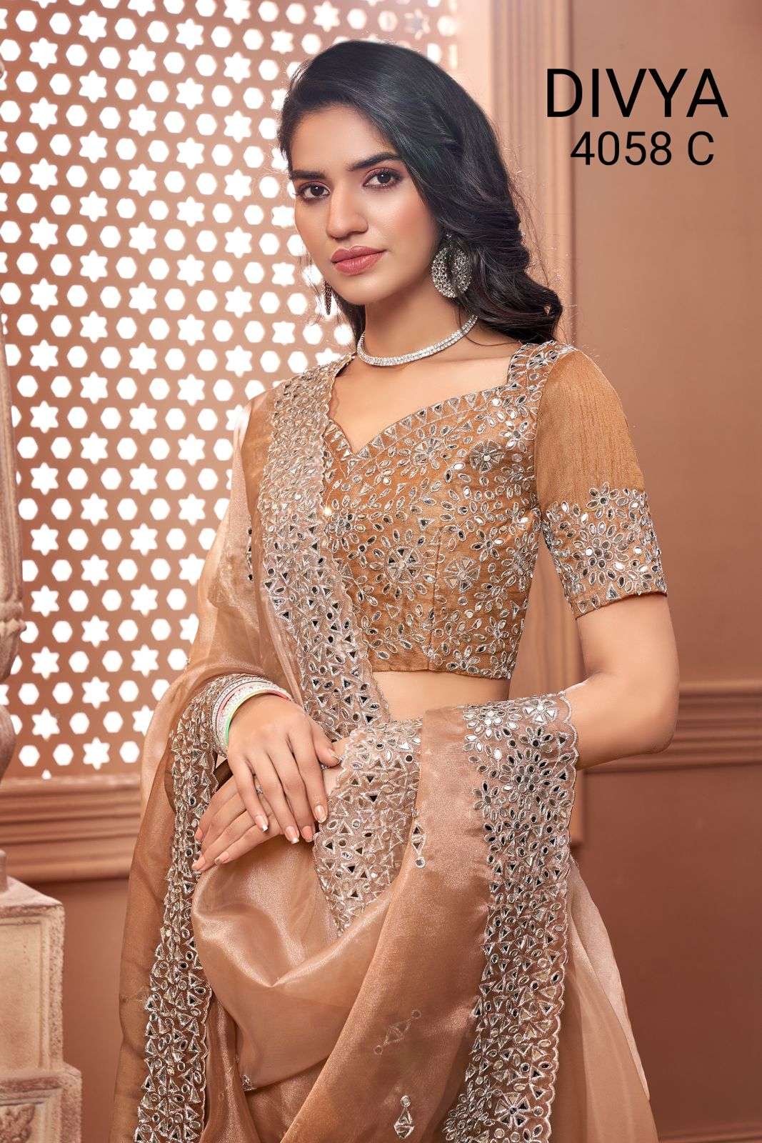 mirror vol 2 by divya df 4058 organza padding mirror work exclusive saree