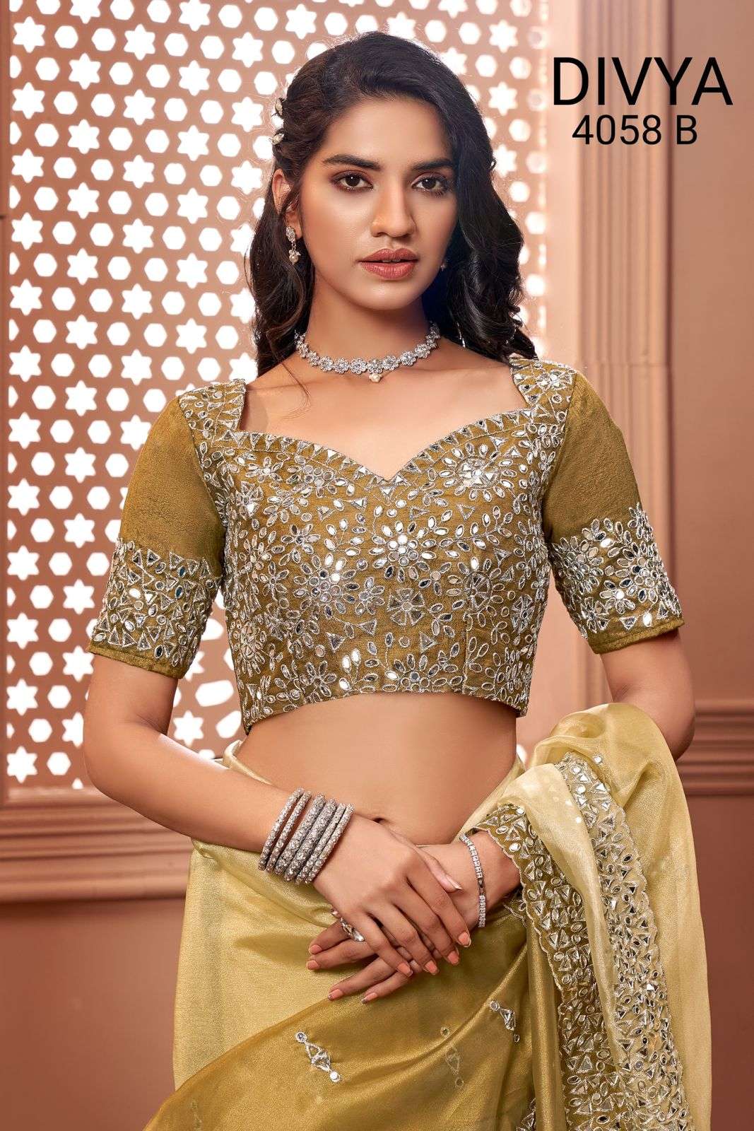 mirror vol 2 by divya df 4058 organza padding mirror work exclusive saree