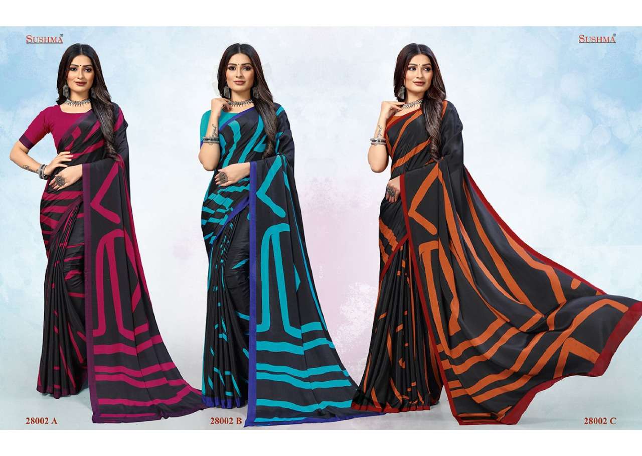 sushma colors crepe printed sarees 