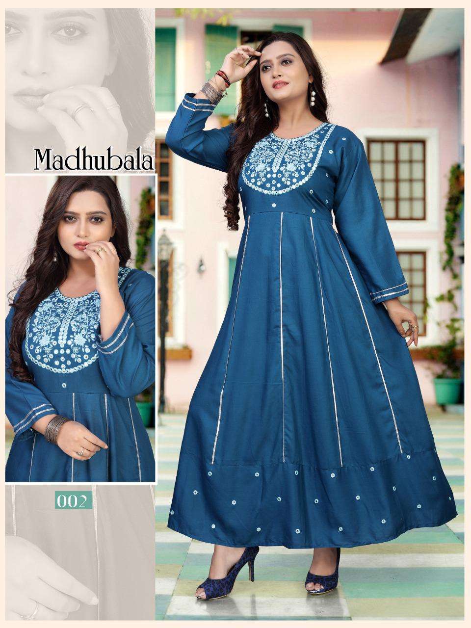 BEAUTY QUEEN MADHUBALA HEAVY RAYON Embroidered Mirror Work Kurti with Kali Pattern KURTI CATALOG WHOLESALER BEST RATE