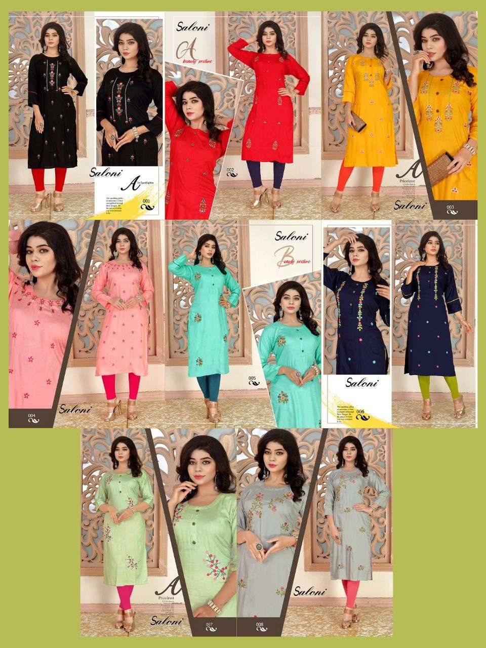 BEAUTY QUEEN SALONI HEAVY RAYON WITH WORK KURTI CATALOG WHOLESALER BEST RATE