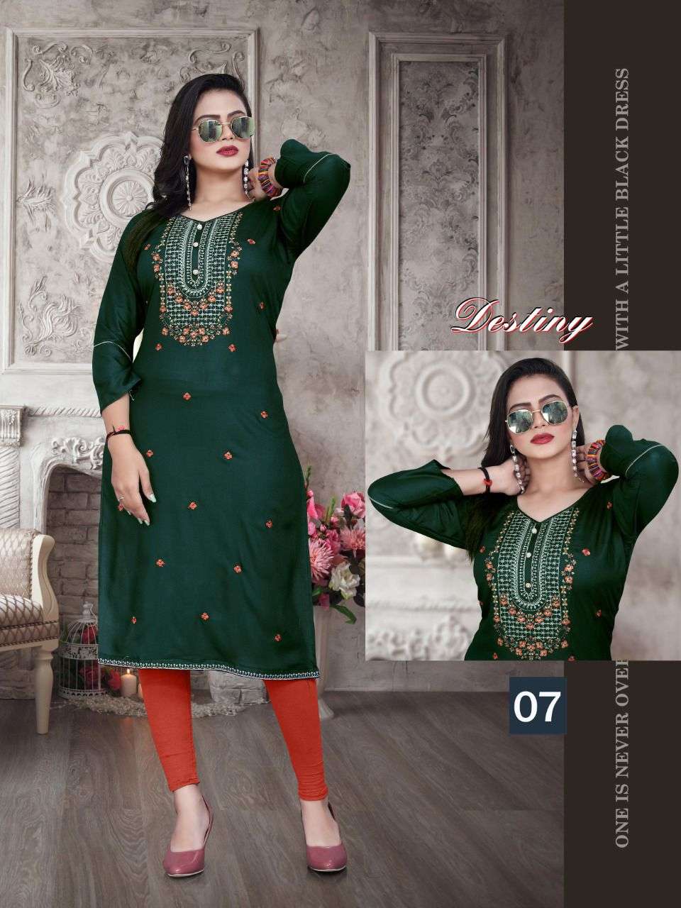 BEAUTY QUEEN DESTINY VOL.3 Rayon Heavy Embroidered Straight Sleeve Work Kurti CATALOG WHOLESALER BEST RATE