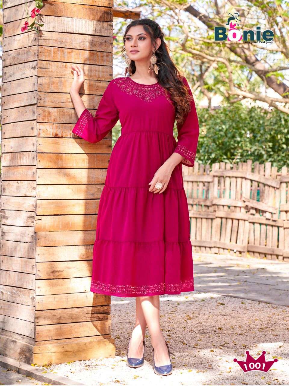 FABULOUS BY BONIE HEAVY GEORGETTE (With Lining Inside) FULL FLARE KURTI WITH WORK KURTI CATALOG WHOLESALER BEST RATE