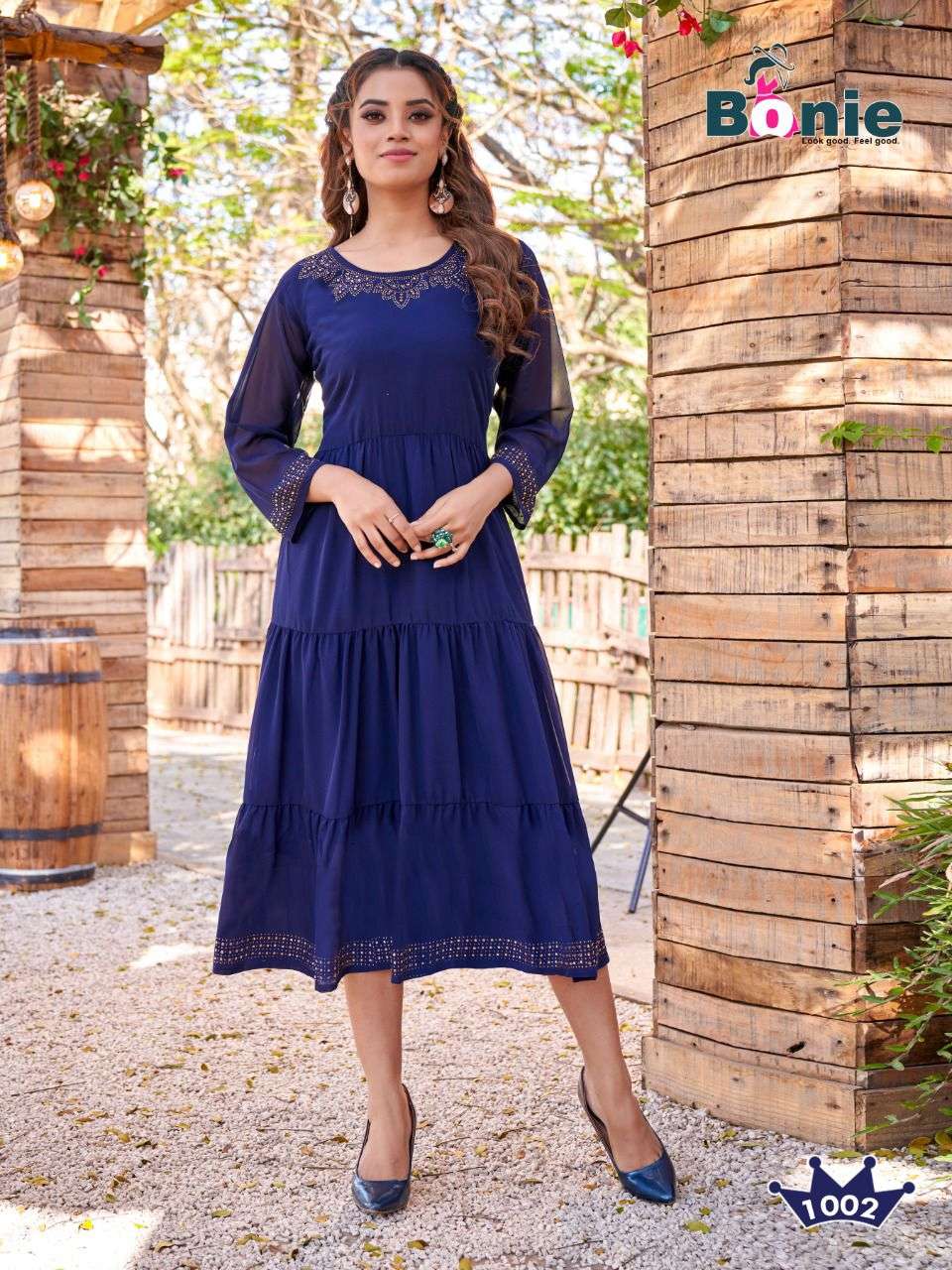 FABULOUS BY BONIE HEAVY GEORGETTE (With Lining Inside) FULL FLARE KURTI WITH WORK KURTI CATALOG WHOLESALER BEST RATE