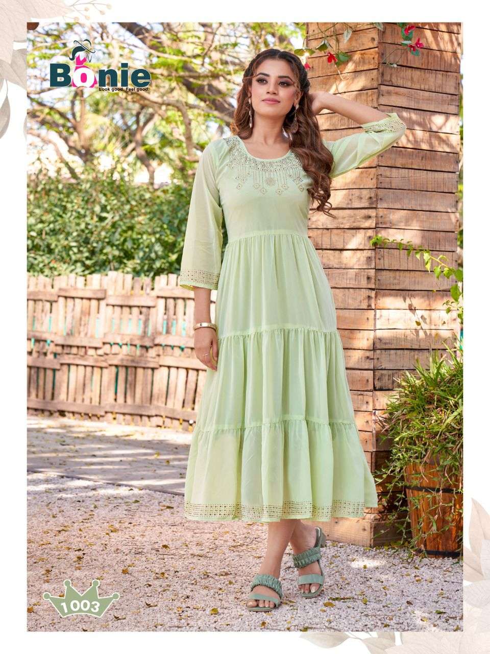 FABULOUS BY BONIE HEAVY GEORGETTE (With Lining Inside) FULL FLARE KURTI WITH WORK KURTI CATALOG WHOLESALER BEST RATE
