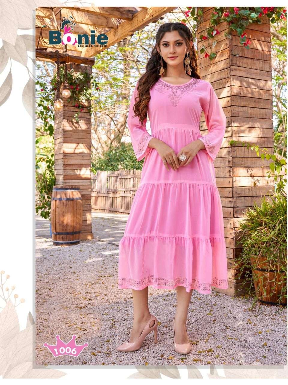 FABULOUS BY BONIE HEAVY GEORGETTE (With Lining Inside) FULL FLARE KURTI WITH WORK KURTI CATALOG WHOLESALER BEST RATE