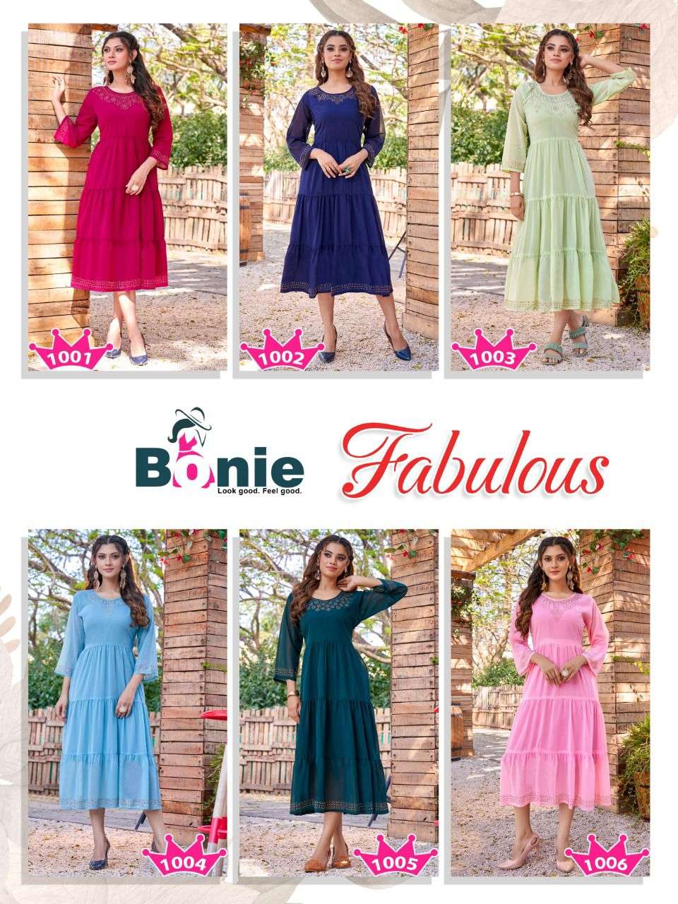 FABULOUS BY BONIE HEAVY GEORGETTE (With Lining Inside) FULL FLARE KURTI WITH WORK KURTI CATALOG WHOLESALER BEST RATE
