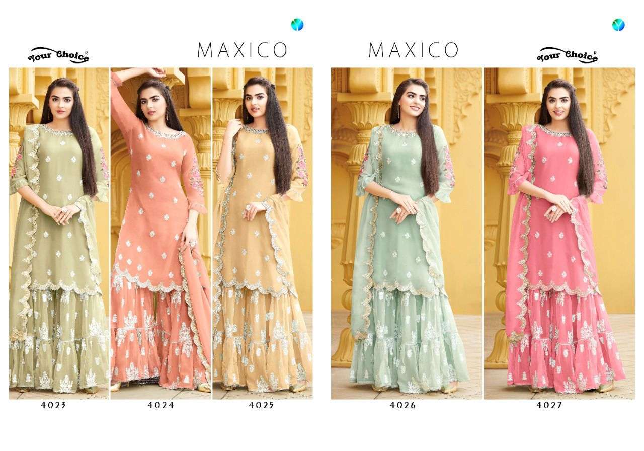 maxico by your choice pure georgette readymade free size pakistani garara suits