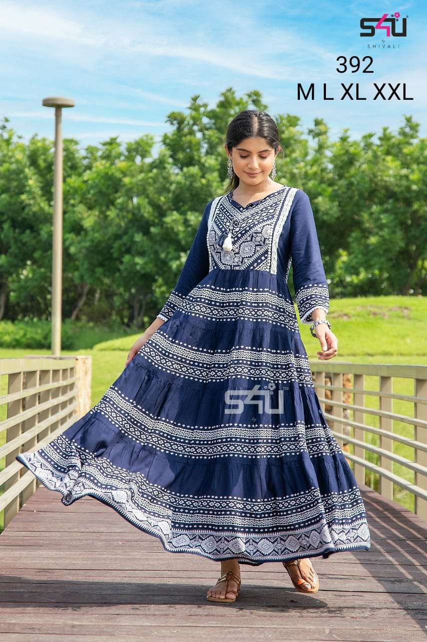 s4u 392 design combo set of blue color flair style kurti 