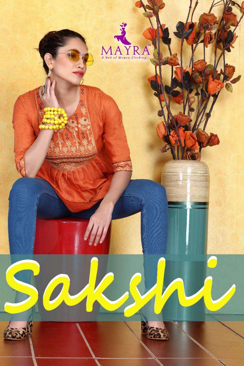 SAKSHI BT MAYRA HEAVY RAYON liquid slub with embroidery short top CATALOG WHOLESALER BEST RATE