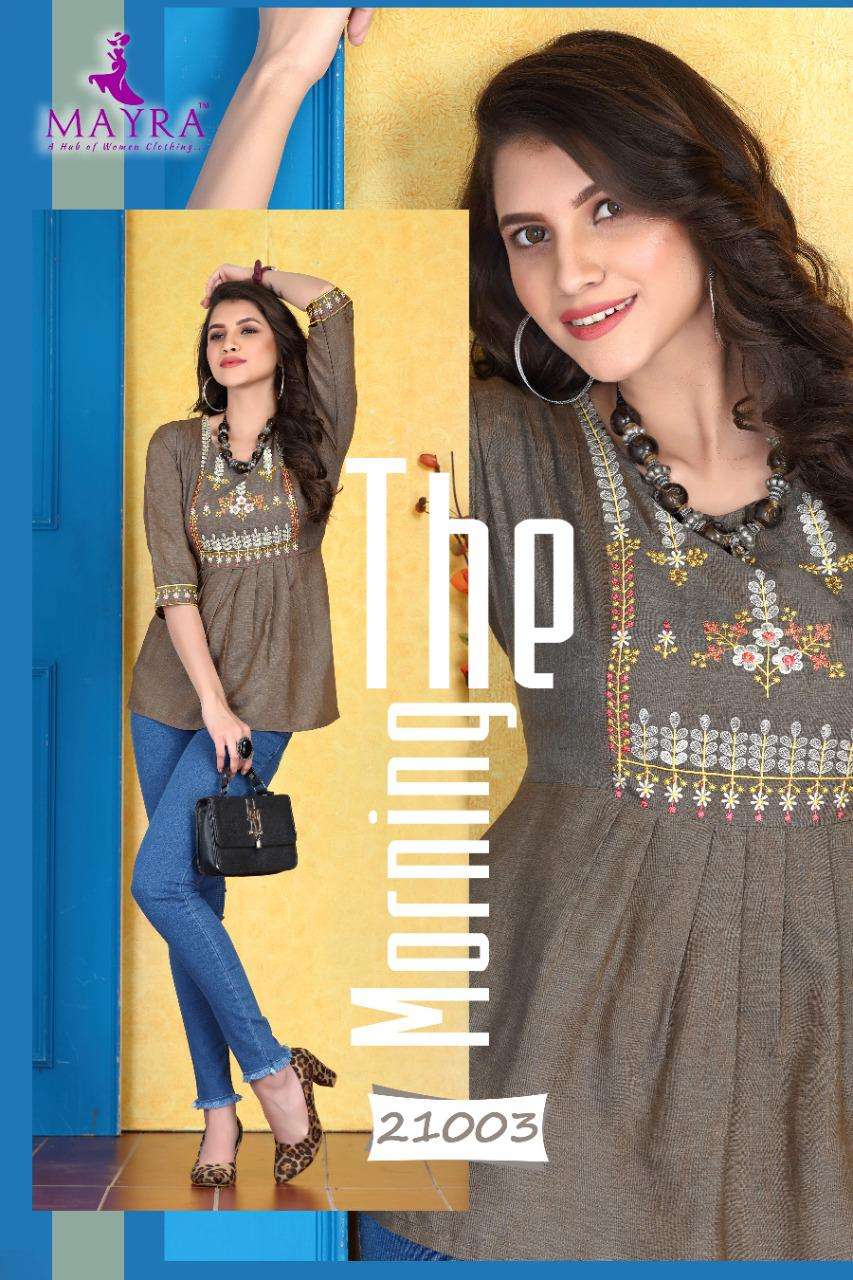SAKSHI BT MAYRA HEAVY RAYON liquid slub with embroidery short top CATALOG WHOLESALER BEST RATE