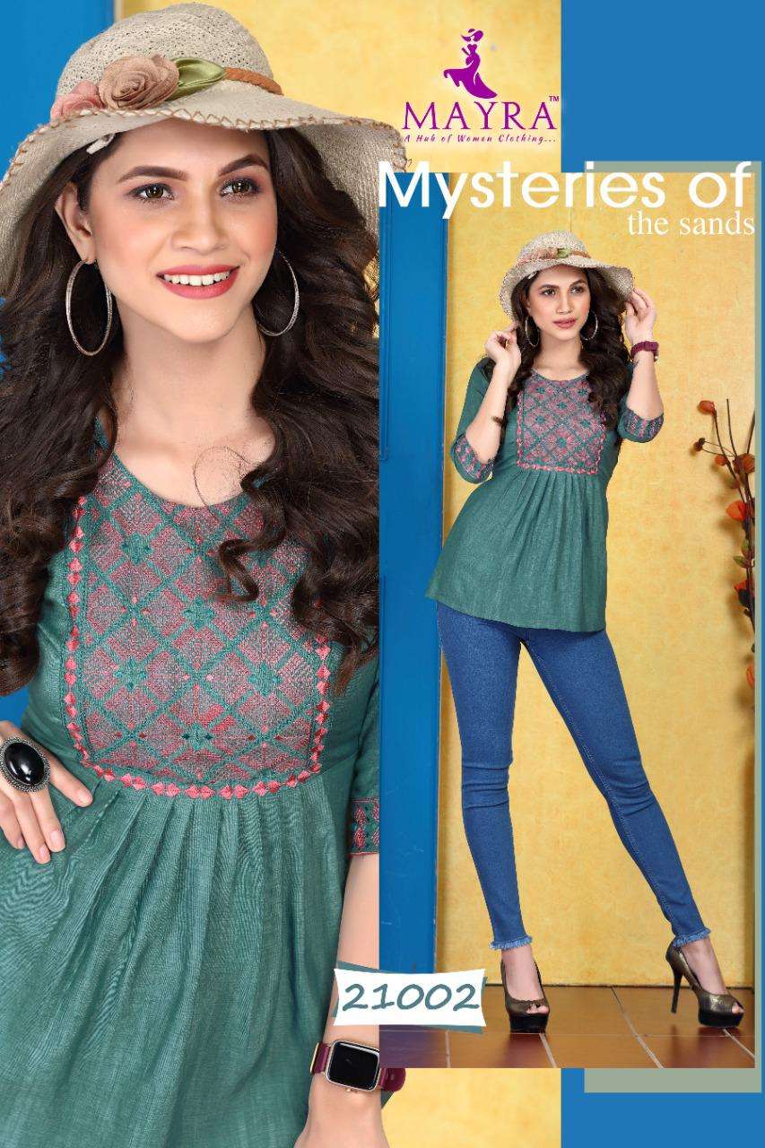SAKSHI BT MAYRA HEAVY RAYON liquid slub with embroidery short top CATALOG WHOLESALER BEST RATE