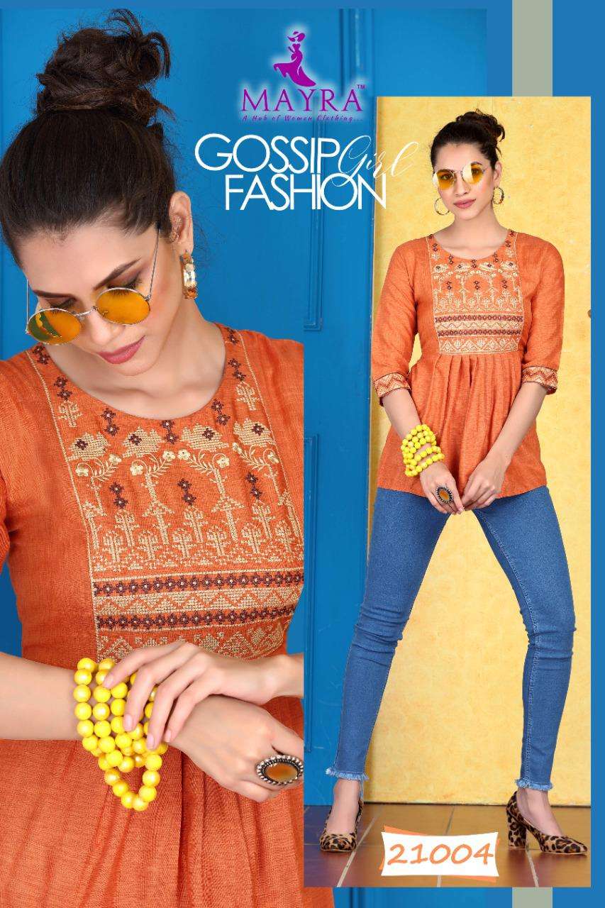 SAKSHI BT MAYRA HEAVY RAYON liquid slub with embroidery short top CATALOG WHOLESALER BEST RATE