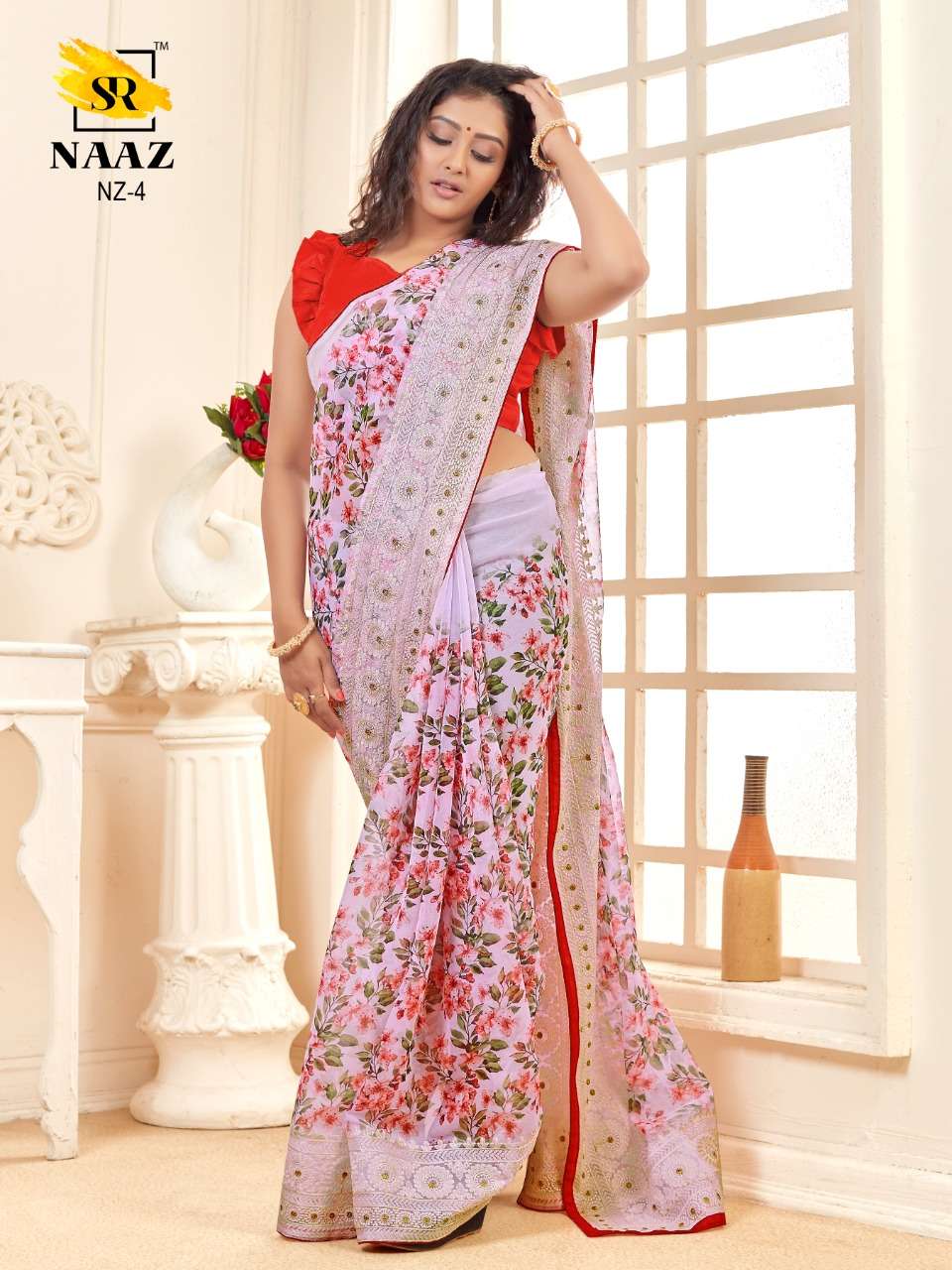 sr brand naaz organza digital with embroidery work good quality saree authorized supplier in surat 