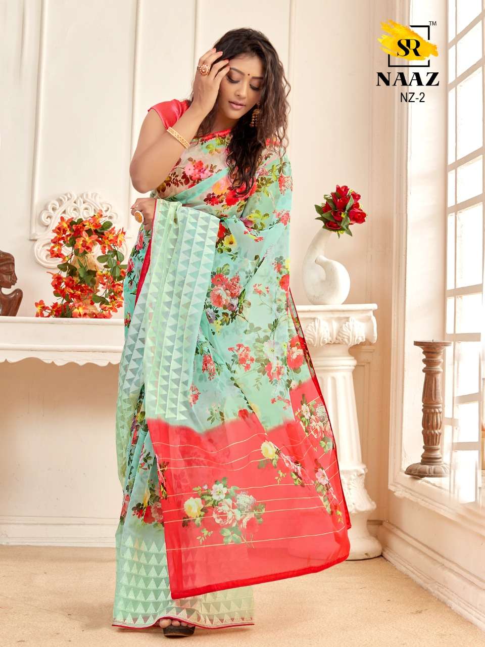 sr brand naaz organza digital with embroidery work good quality saree authorized supplier in surat 