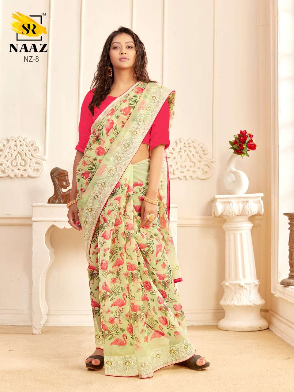 sr brand naaz organza digital with embroidery work good quality saree authorized supplier in surat 