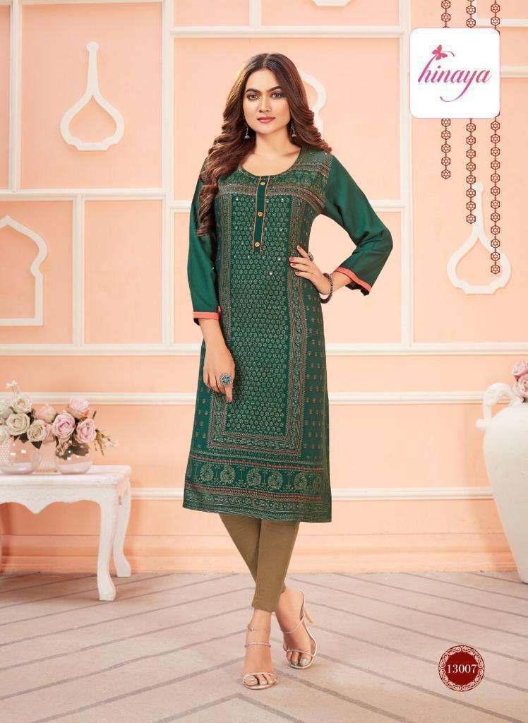TIARA VOL - 6 BY HINAYA HEAVY RAYON SLUB PRINTED DESIGNER RAYON KURTIS WITH HANDWORK KURTI CATALOG WHOLESALER BEST RATE