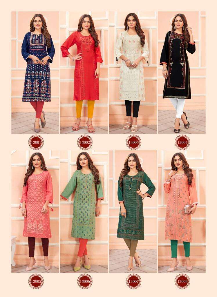 TIARA VOL - 6 BY HINAYA HEAVY RAYON SLUB PRINTED DESIGNER RAYON KURTIS WITH HANDWORK KURTI CATALOG WHOLESALER BEST RATE