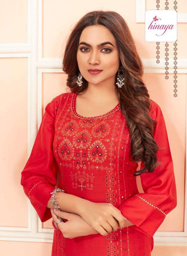 TIARA VOL - 6 BY HINAYA HEAVY RAYON SLUB PRINTED DESIGNER RAYON KURTIS WITH HANDWORK KURTI CATALOG WHOLESALER BEST RATE