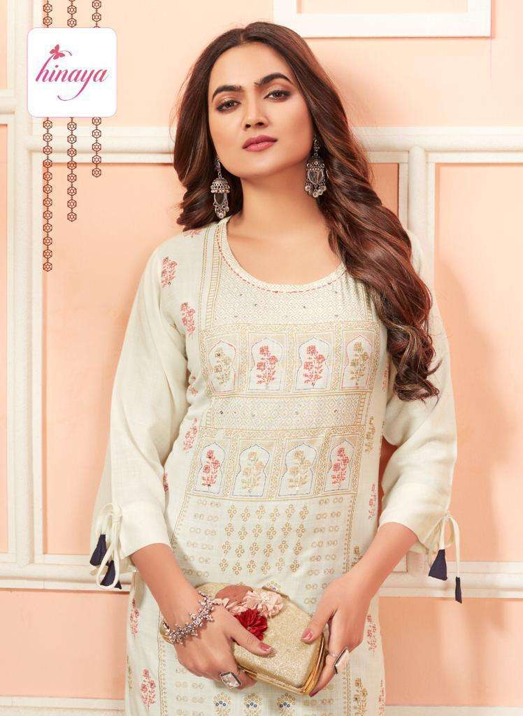 TIARA VOL - 6 BY HINAYA HEAVY RAYON SLUB PRINTED DESIGNER RAYON KURTIS WITH HANDWORK KURTI CATALOG WHOLESALER BEST RATE