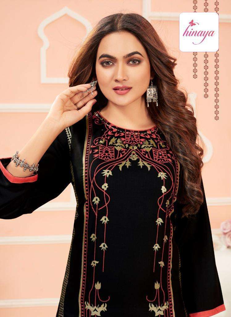 TIARA VOL - 6 BY HINAYA HEAVY RAYON SLUB PRINTED DESIGNER RAYON KURTIS WITH HANDWORK KURTI CATALOG WHOLESALER BEST RATE