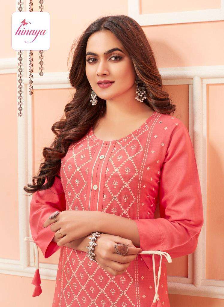 TIARA VOL - 6 BY HINAYA HEAVY RAYON SLUB PRINTED DESIGNER RAYON KURTIS WITH HANDWORK KURTI CATALOG WHOLESALER BEST RATE