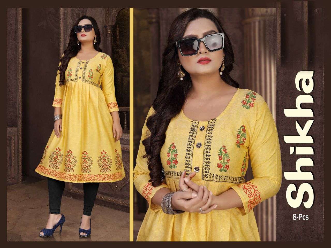 TRENDY SHIKHA HEAVY RAYON TWO TONE Block Work Chapti Pattern Kurti CATALOG WHOLESALER BEST RATE