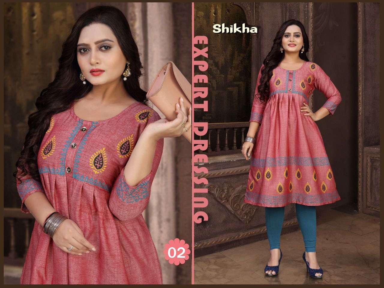 TRENDY SHIKHA HEAVY RAYON TWO TONE Block Work Chapti Pattern Kurti CATALOG WHOLESALER BEST RATE
