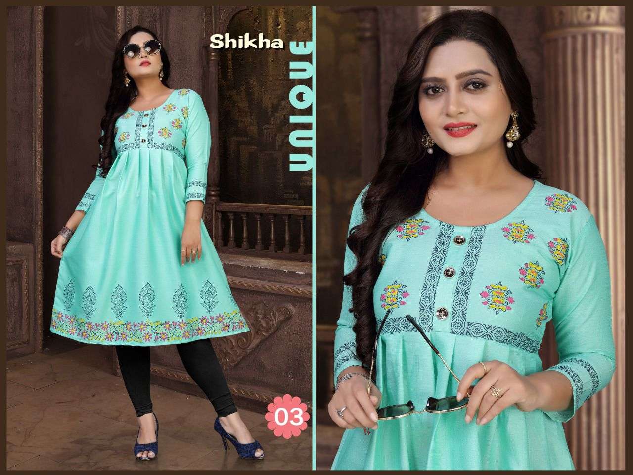 TRENDY SHIKHA HEAVY RAYON TWO TONE Block Work Chapti Pattern Kurti CATALOG WHOLESALER BEST RATE