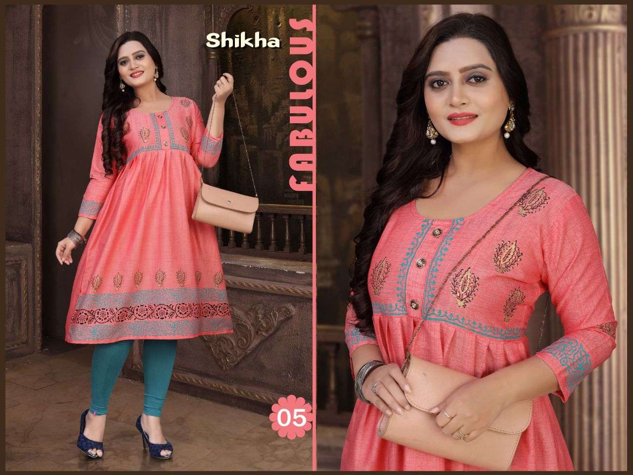 TRENDY SHIKHA HEAVY RAYON TWO TONE Block Work Chapti Pattern Kurti CATALOG WHOLESALER BEST RATE