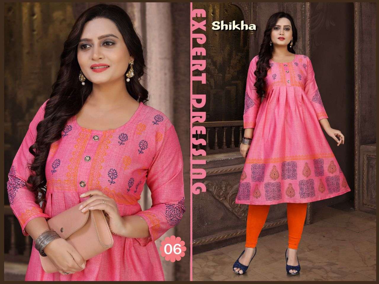 TRENDY SHIKHA HEAVY RAYON TWO TONE Block Work Chapti Pattern Kurti CATALOG WHOLESALER BEST RATE